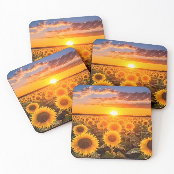 Item preview, Golden Sunset Over Sunflower Field – Serene Nature Art Print designed and sold by RedRockArtUt.