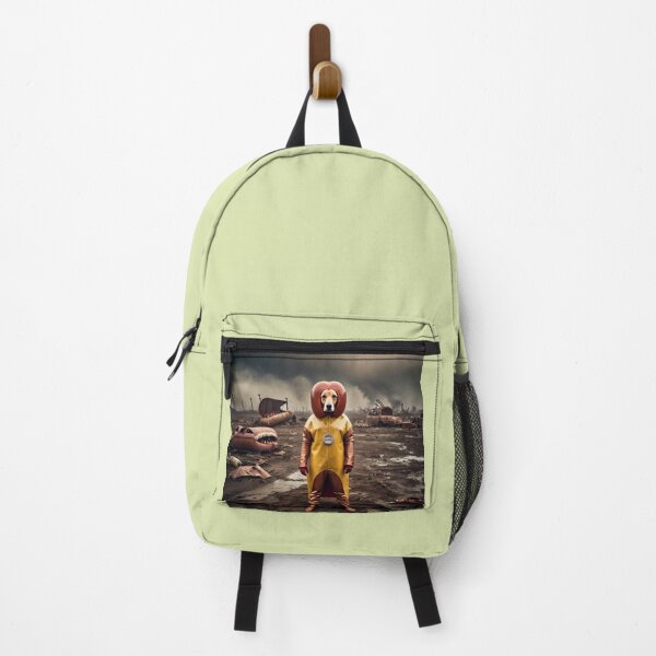 Item preview, Post-apocalyptic pup dons heroic hot dog attire designed and sold by MoonShroomPrint.
