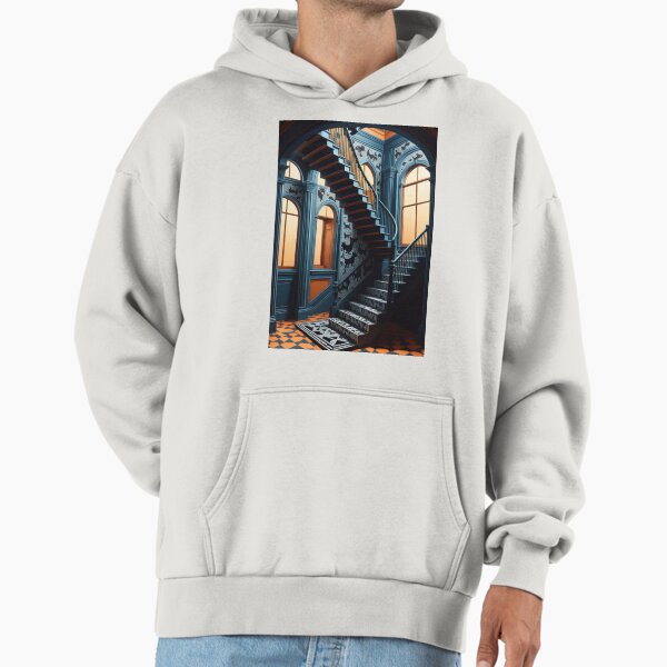 Escher's Optical Illusion and Endless Walls and Stairs with Cats Impossible Construction Premium Oversized Hoodie