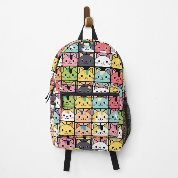 Item preview, Colorful Checker Pattern with cute Kawaii cats designed and sold by zoldi.