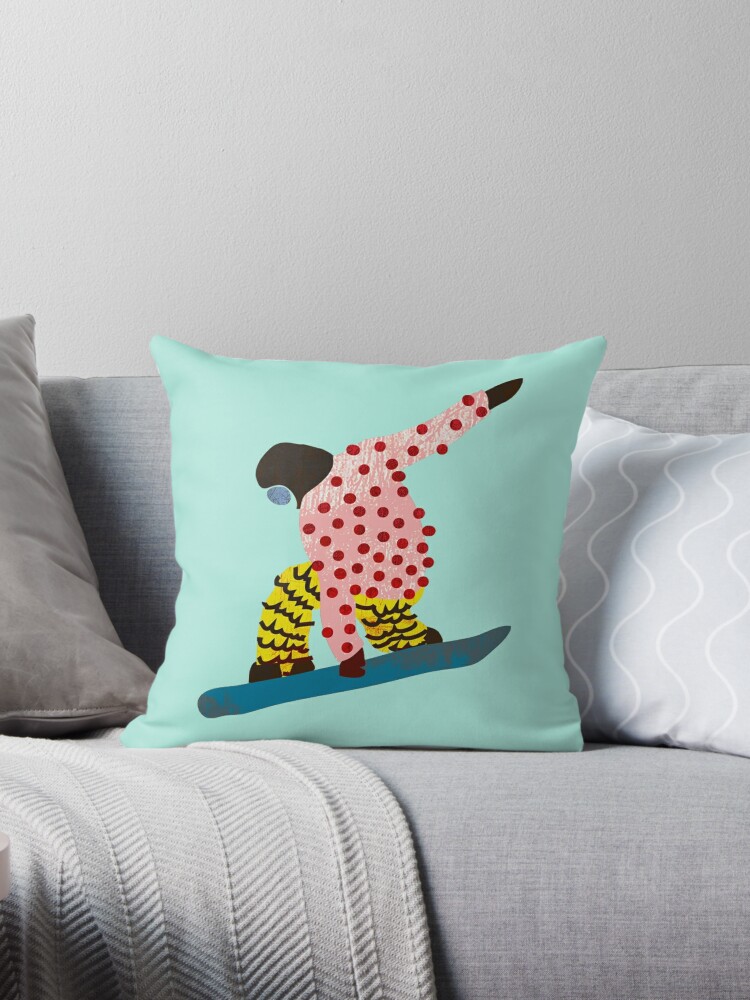 Throw Pillow, Snowboarder designed and sold by louweasely