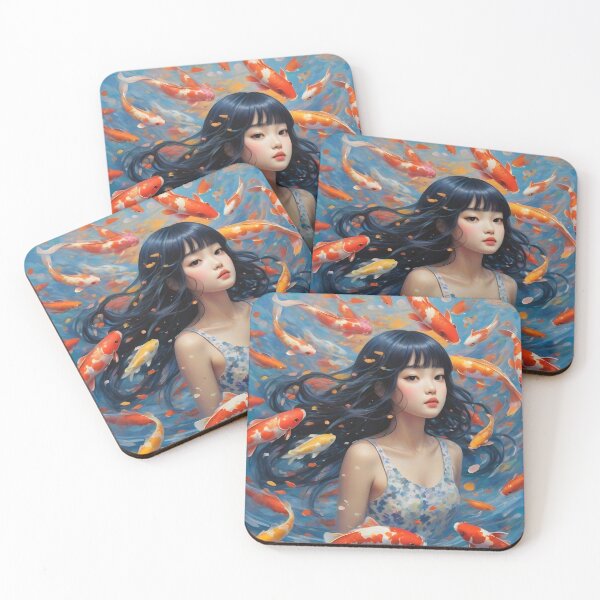 Item preview, Woman with fish in the sea artistic watercolor style designed and sold by pixelartestudio.