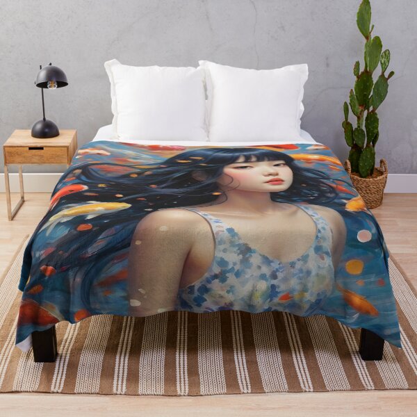Item preview, Woman with fish in the sea artistic watercolor style designed and sold by pixelartestudio.