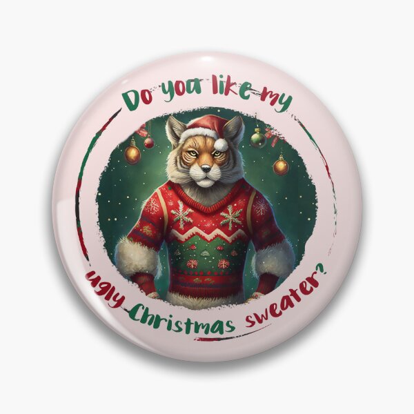 Item preview, Ugly Christmas sweater: Festive tiger-man in winter wonderland wearing a sweater with a Christmas tree and ornaments designed and sold by WitchDesign.
