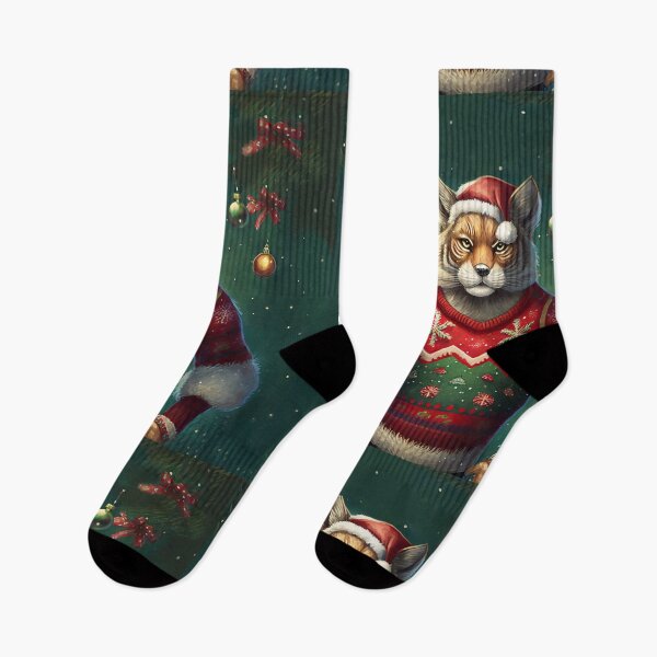 Item preview, Ugly Christmas sweater: Festive tiger-man in winter wonderland wearing a sweater with a Christmas tree and ornaments designed and sold by WitchDesign.