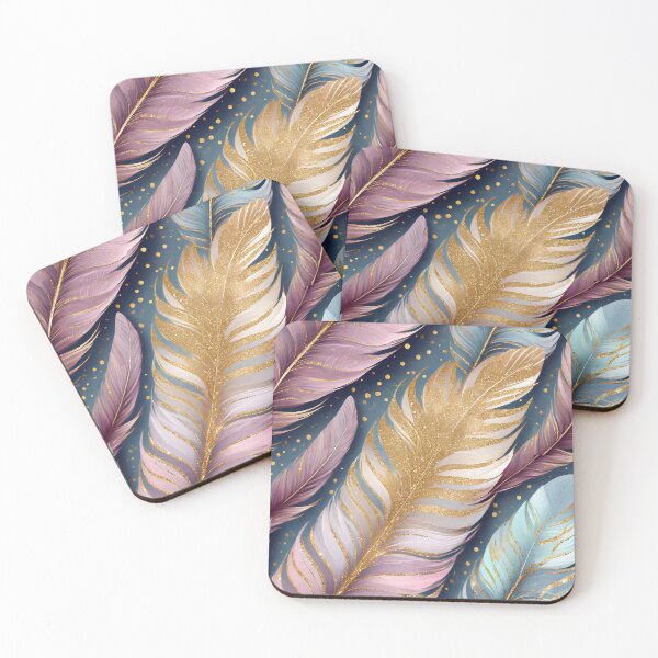 Item preview, Pink and Blue Feathers with Gold Glitter Embellishment designed and sold by RoomShiners.
