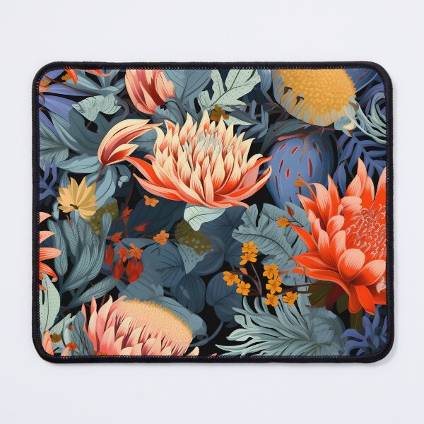 Item preview, Protea Blaze - Fiery Floral Elegance on Cool Blue designed and sold by FernsbyDesign.