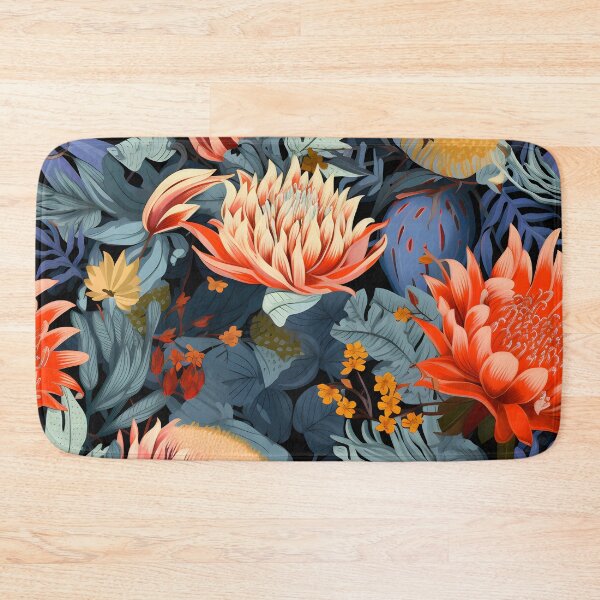 Item preview, Protea Blaze - Fiery Floral Elegance on Cool Blue designed and sold by FernsbyDesign.