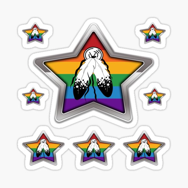Large Two-Spirited Pride Flag Colored Star with Chrome Frame. Sticker