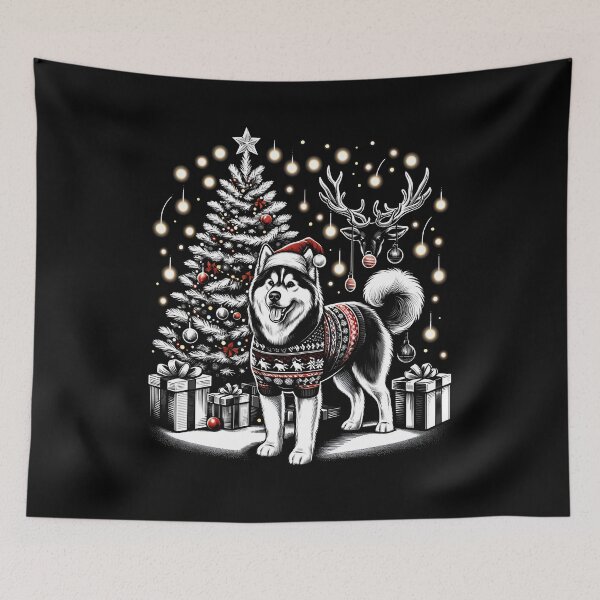 Item preview, Husky Siberian Dog Light Vintage Christmas Tree Ugly Sweater Santa's Hat Xmas designed and sold by JoelFox165.