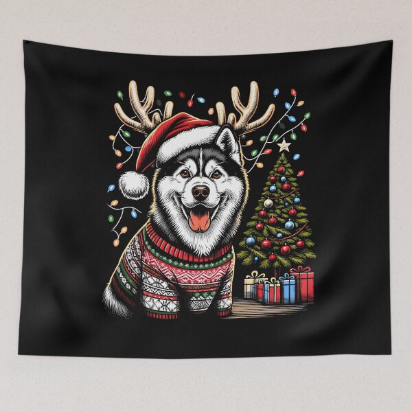 Item preview, Husky Siberian Dog Light Vintage Christmas Tree Ugly Sweater Santa's Hat Xmas designed and sold by JoelFox165.