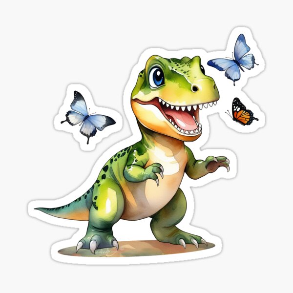 Un bébé T.Rex joue avec des papillons Sticker