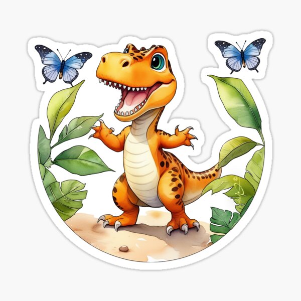 Bébé Tyrannosaure et deux papillons bleus Sticker