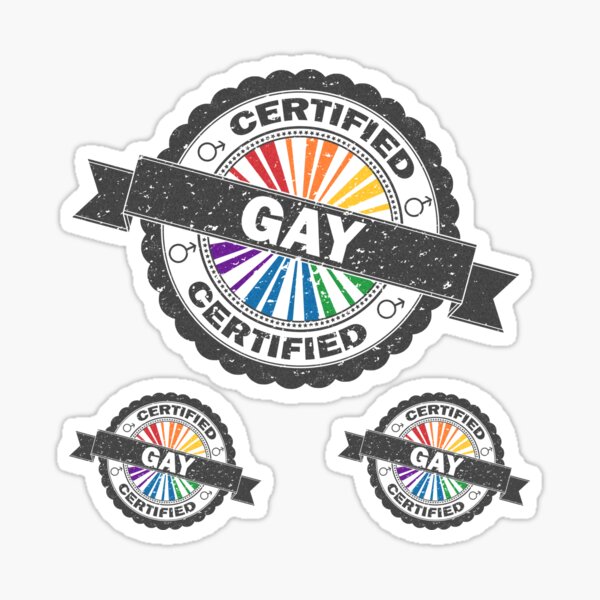 Certified Gay Pride Seal of Approval with Rainbow Flag Background Sticker