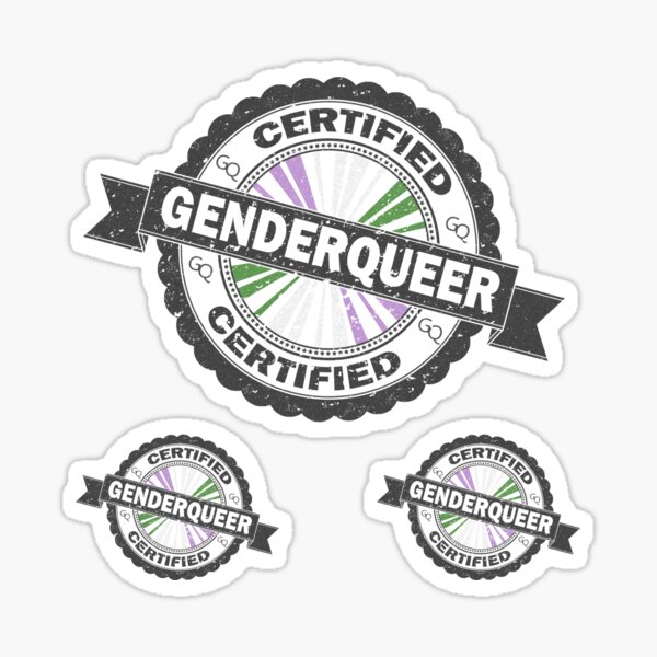 Certified Genderqueer Pride Seal of Approval with Pride Flag Background Sticker