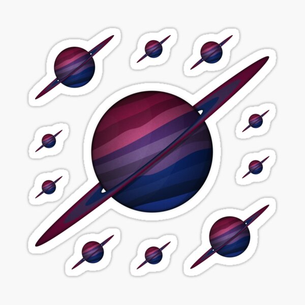 Planet and Rings in Bisexual Pride Flag Colors Sticker