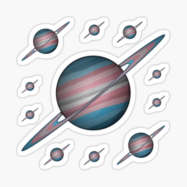 Planet and Rings in Transgender Pride Flag Colors Sticker