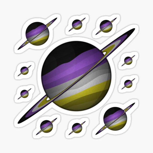 Planet and Rings in Non-Binary Pride Flag Colors Sticker