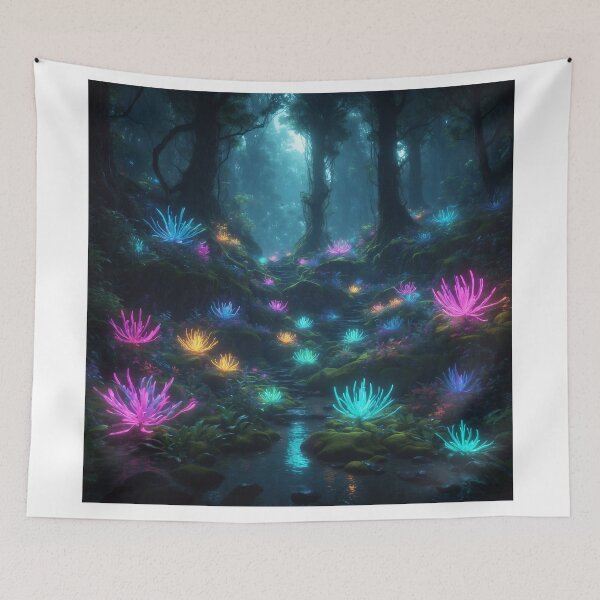 Item preview, Techpunk Enchantment: Bioluminescent Forest Dreamscape with Tetradic Glow designed and sold by RedArtG09.