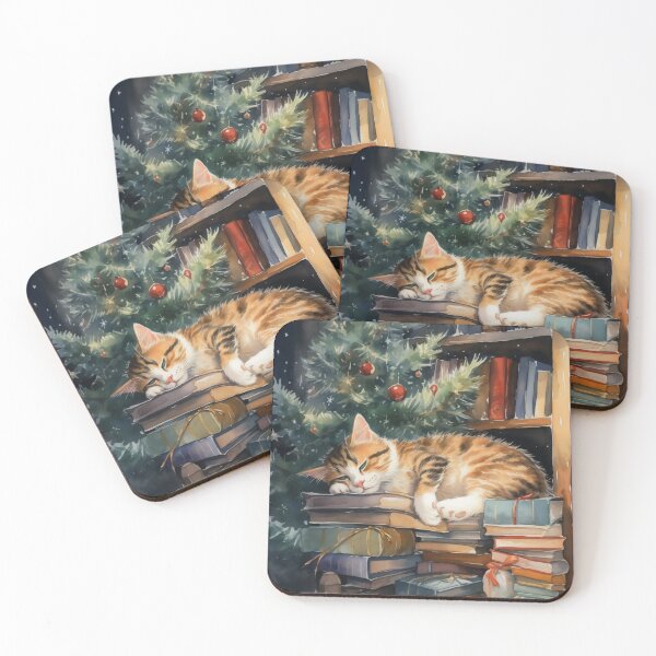 Item preview, Christmas Cat Asleep on books (Watercolor) designed and sold by Samuelsboro.