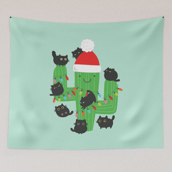 Item preview, Black Cats Attack Christmas Cactus designed and sold by chillaxcats.