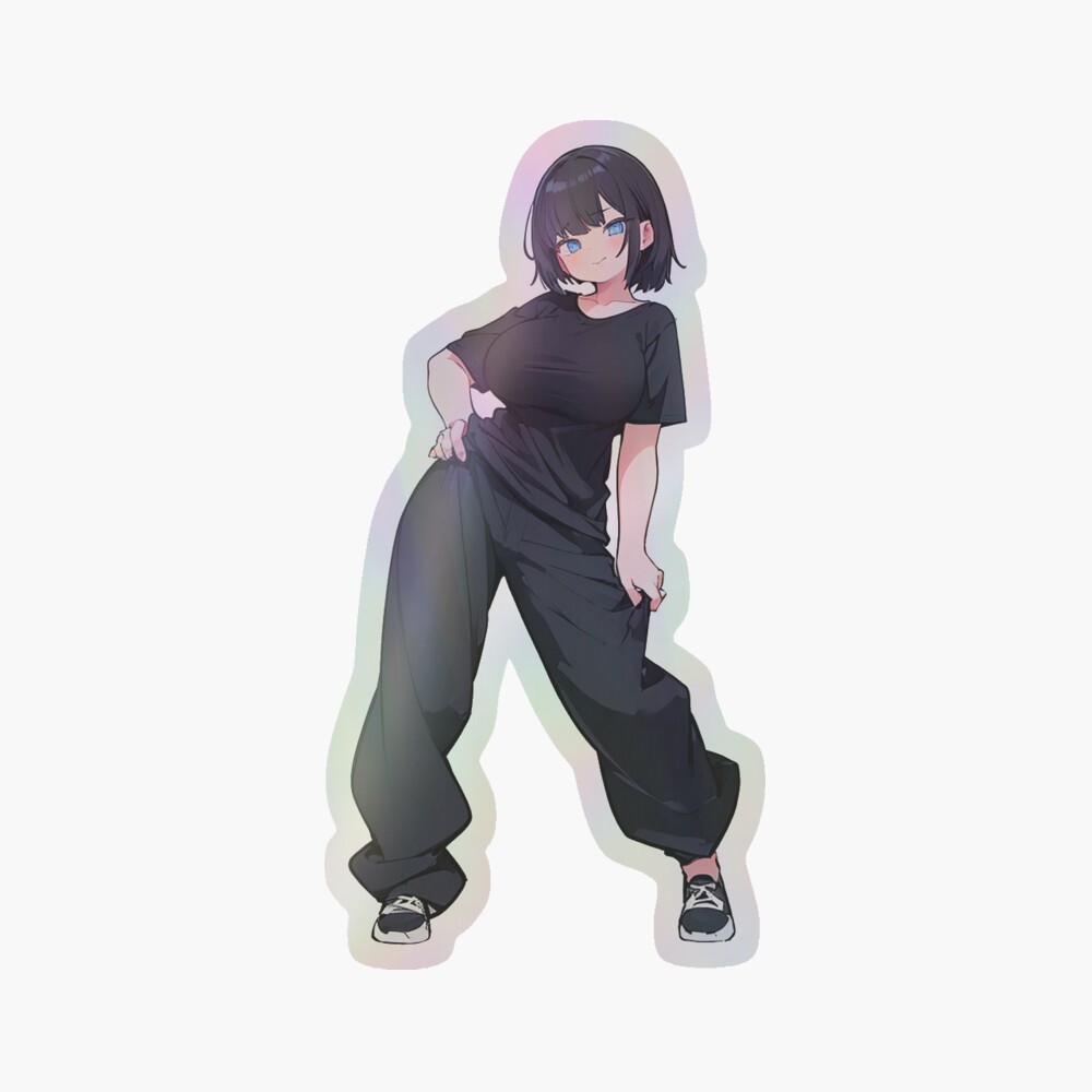 Confident Black Hair Anime Girl With Baggy Clothing