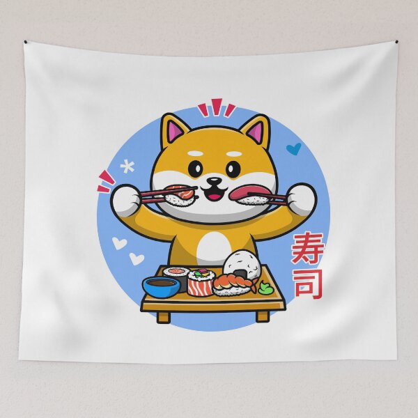 Item preview, Cute kawaii Shiba Inu Dog Eating Sushi designed and sold by BigKids-Art.
