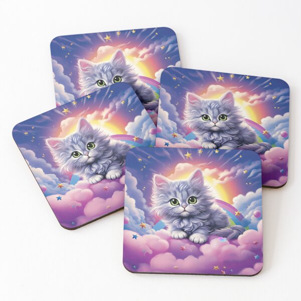 Item preview, Whimsical Y2K Rainbow Gray Longhair Kitten Merchandise - Purr-fectly Magical Vibes! designed and sold by ChromaKins.