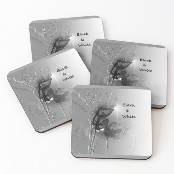 Item preview, Black&White poppies photo, gray embossed pattern, white transition designed and sold by evadesignbubble.