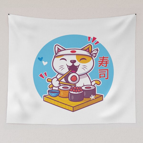 Item preview, Cute kawaii Cat Eating Sushi designed and sold by BigKids-Art.