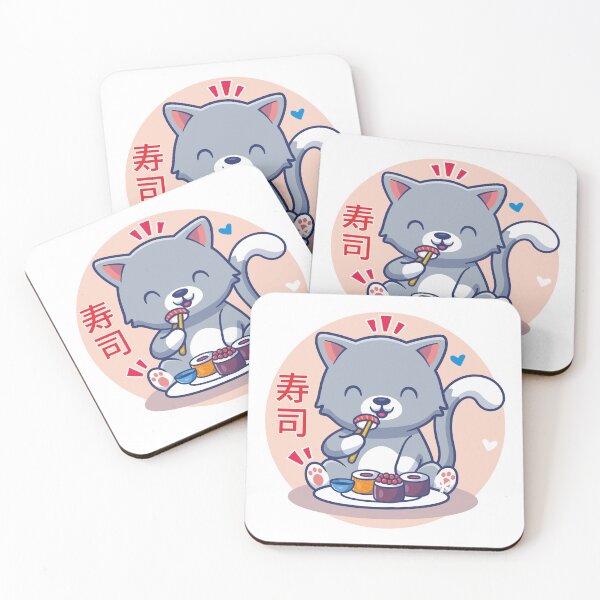 Item preview, Cute Kawaii Cat Eating Sushi on Pink designed and sold by BigKids-Art.