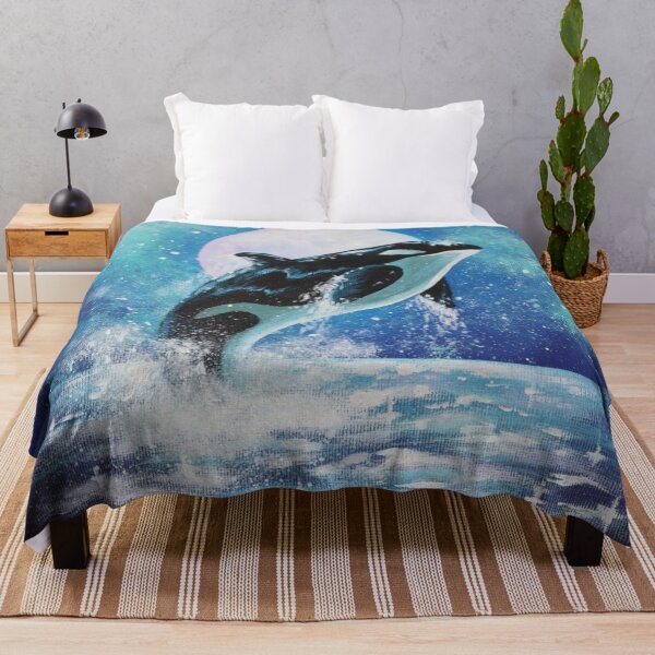 Item preview, Blue Moonlight Ocean Waves Whale Jumping Out Of Water Orca designed and sold by LEILA ART SPACE.