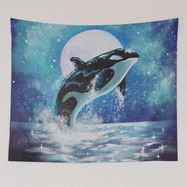 Item preview, Blue Moonlight Ocean Waves Whale Jumping Out Of Water Orca designed and sold by LEILA ART SPACE.