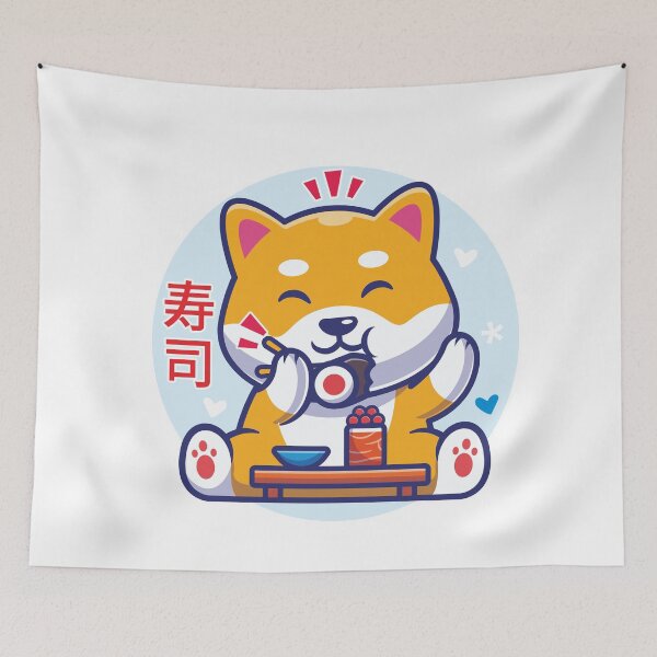 Item preview, Cute kawaii Shiba Inu Dog eating Sushi designed and sold by BigKids-Art.
