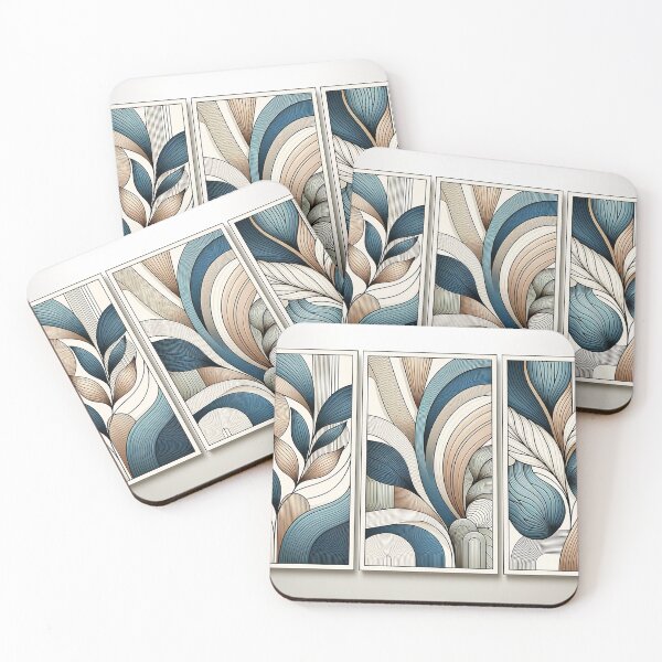 Item preview, Abstract Botanical Triptych - Contemporary Blue & Beige Curves Wall Art - Elegant Decor Collection designed and sold by MellowLazy.
