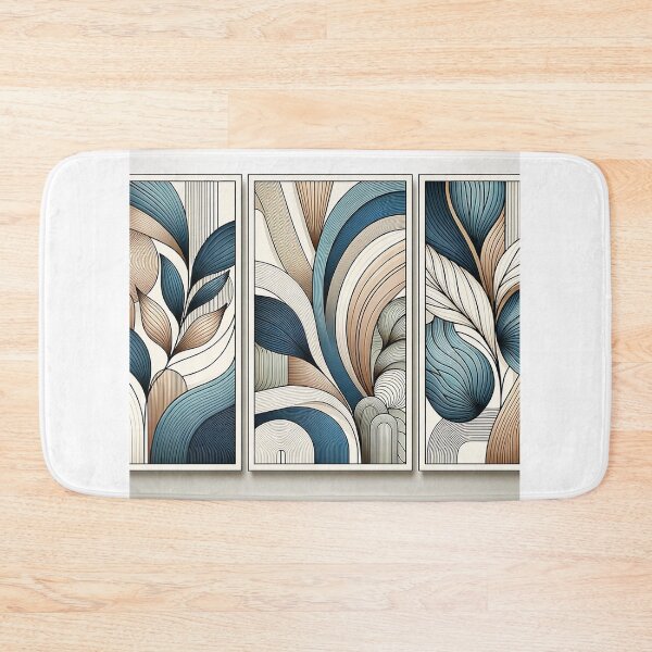 Item preview, Abstract Botanical Triptych - Contemporary Blue & Beige Curves Wall Art - Elegant Decor Collection designed and sold by MellowLazy.