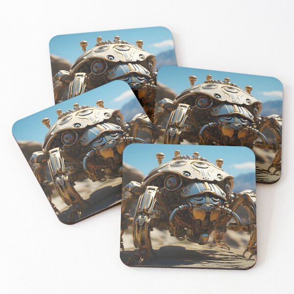 Item preview, Giant steampunk scarab climbing rock wall shooting laser beams in a rocky desert designed and sold by Gabi.Media.