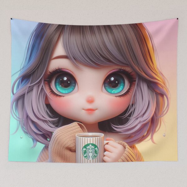 Item preview, Cute Big-Eyed Girl Doll Coffee 1 Sweater designed and sold by AIExpressive.