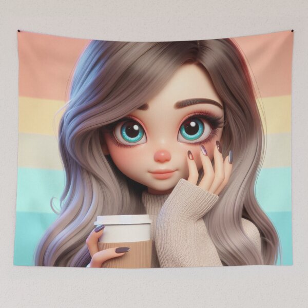 Item preview, Cute Big-Eyed Girl Doll 3 Coffee Sweater designed and sold by AIExpressive.