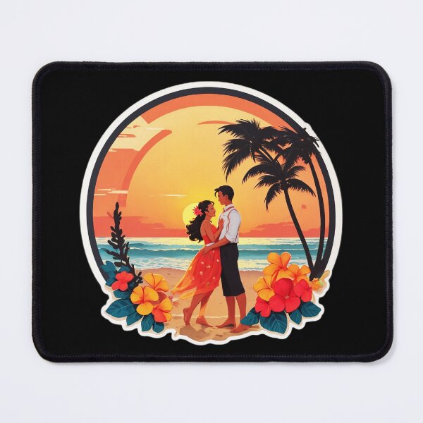 Item preview, Couple in Love Watching Hawaiian Sunset with Orchid Flowers and Palm Trees designed and sold by NautiChic.