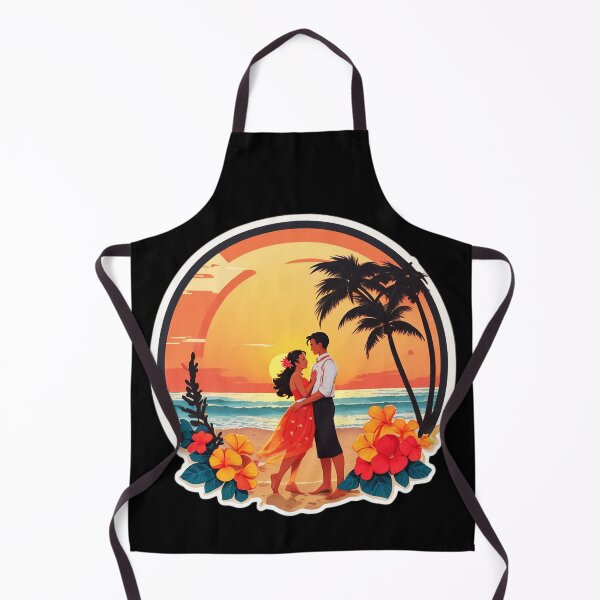 Item preview, Couple in Love Watching Hawaiian Sunset with Orchid Flowers and Palm Trees designed and sold by NautiChic.