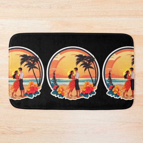 Item preview, Couple in Love Watching Hawaiian  Sunset with Orchid Flowers and Palm Trees designed and sold by NautiChic.