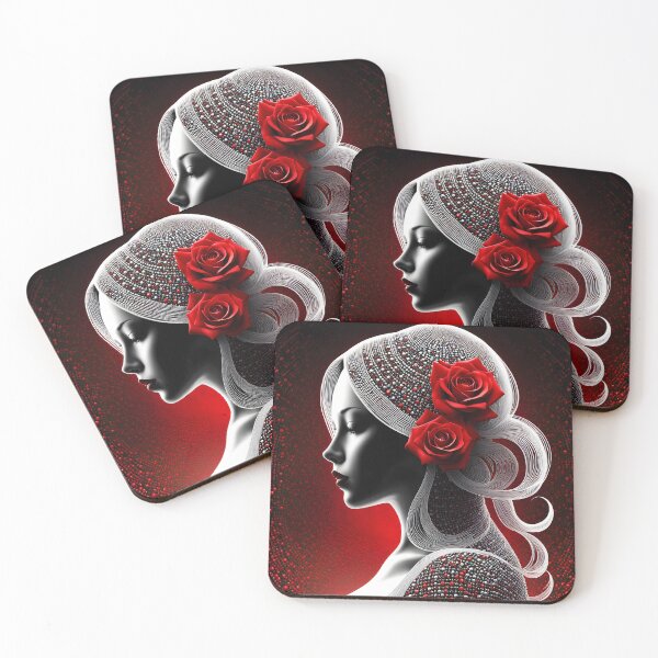 Item preview, Surrealism-Style Picture of a Woman and Red Roses designed and sold by Petalandfur.