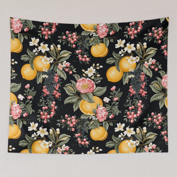 Item preview, floral pattern of oranges with berries and flowers designed and sold by Astralshop247.