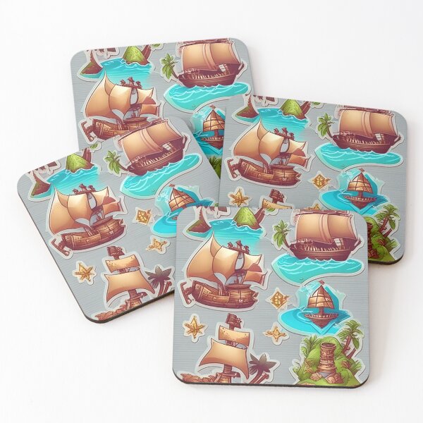 Item preview, A sticker set with a treasure map, a pirate ship, and a hidden island. designed and sold by SilverGems.