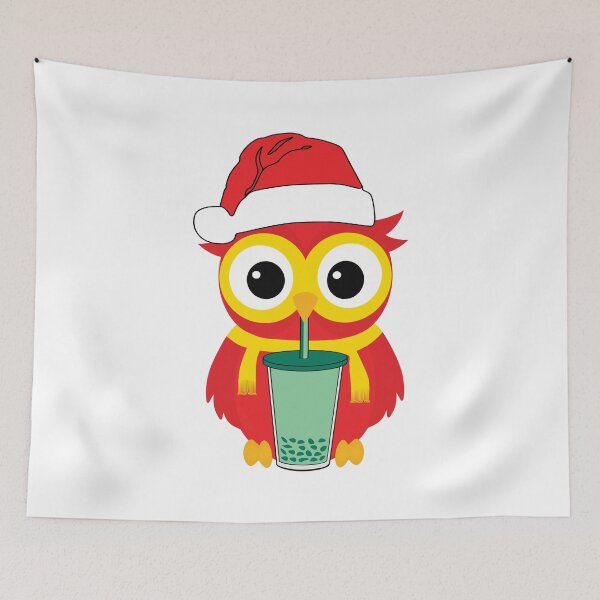 Item preview, Bubble tea drinking cute Red owl designed and sold by UniqueDesignHub.