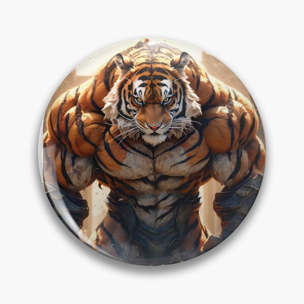Artikelvorschau, muskulöser Tiger, individuelles Design, Midjourney-Kunst, entworfen und verkauft von MiidjourneyART.