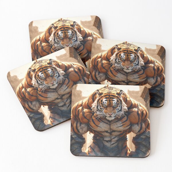 Artikelvorschau, muskulöser Tiger, individuelles Design, Midjourney-Kunst, entworfen und verkauft von MiidjourneyART.