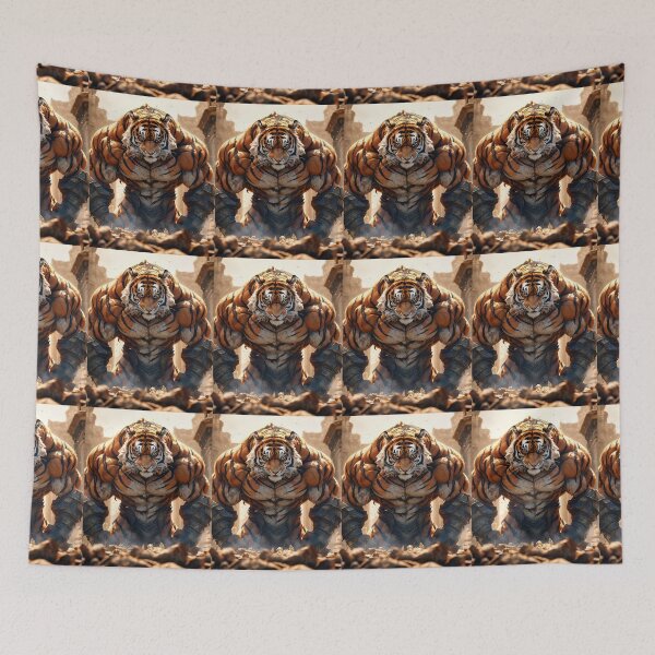 Artikelvorschau, muskulöser Tiger, individuelles Design, Midjourney-Kunst, entworfen und verkauft von MiidjourneyART.