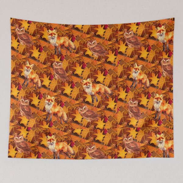 Item preview, Autumn Woodland Leaves Foxes and Owls designed and sold by Gear Camel.